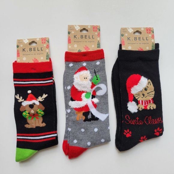K. Bell Womens Christmas 3 Pairs Socks Size 9-11  NWT - Picture 1 of 2